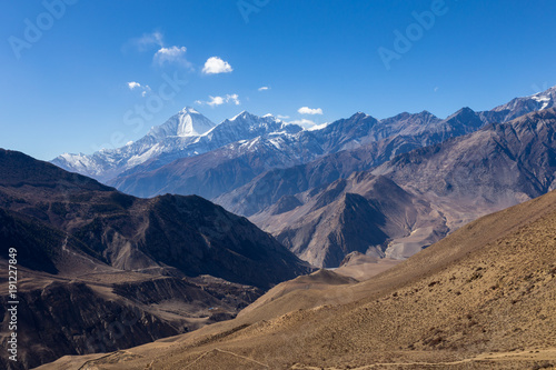 Mount Dhaulagiri and Tukuche Peak, Mountain landscape Nepal. © Mieszko9