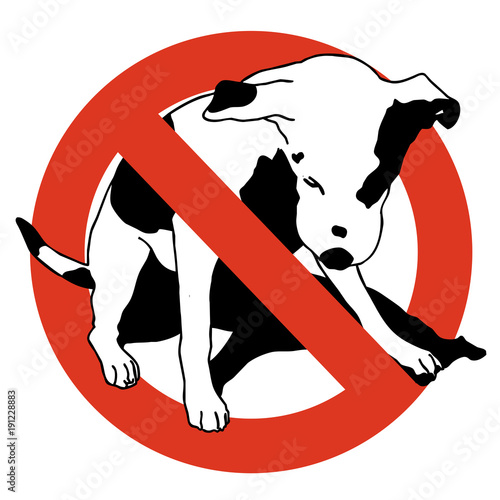 No entry dogs. Prohibition of dog. Strict ban on walking the dog, forbidden. Stop animals. Vector black and white sitting dog, white background, isolated.