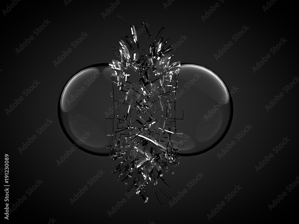Broken glass sphere black background. 3d illustration, 3d rendering. Stock  Illustration | Adobe Stock