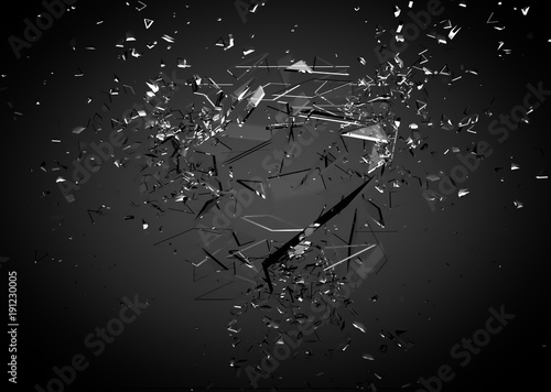Beautiful fragments of glass splinters black background. 3d illustration, 3d rendering.