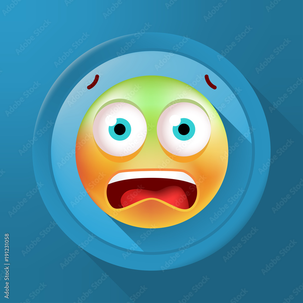 Cute Scared Emoticon on Color Button on Color Background . Isolated Vector Illustration 