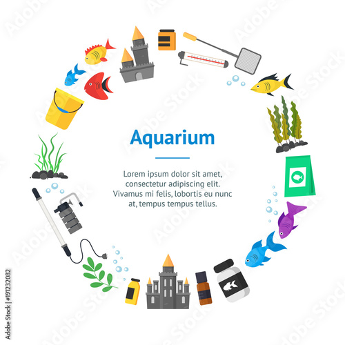 Aquarium Banner Card Circle. Vector