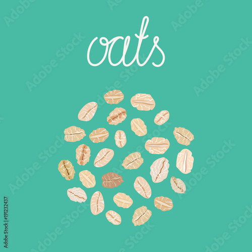 Oat flakes. Healthy natural breakfast. Portion of oats. Vector hand drawn illustration.