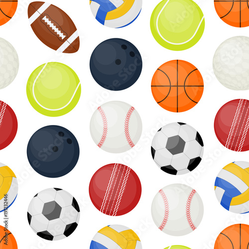 Sports Balls Seamless Pattern Background. Vector