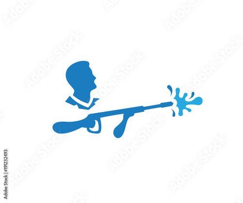 Pressure washing and man logo template. Cleaning vector design. Tools illustration