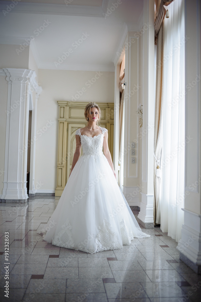 Beautiful bride in wedding dress before wedding ceremony Beautiful bride in wedding dress before wedding ceremony