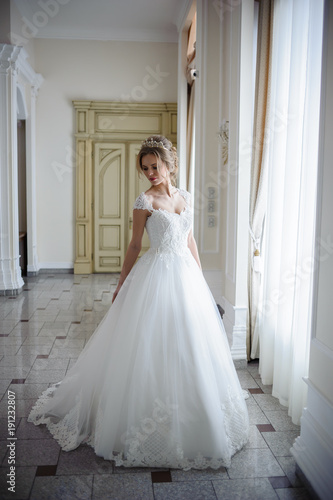 Beautiful bride in wedding dress before wedding ceremony