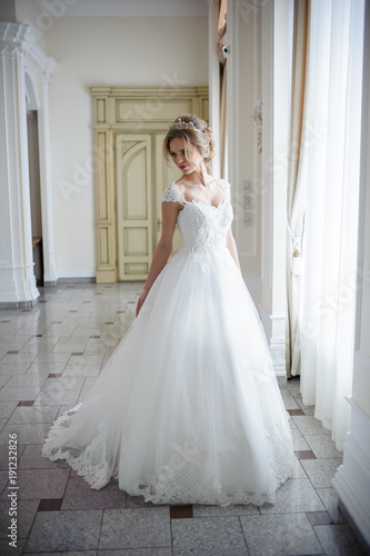 Beautiful bride in wedding dress before wedding ceremony