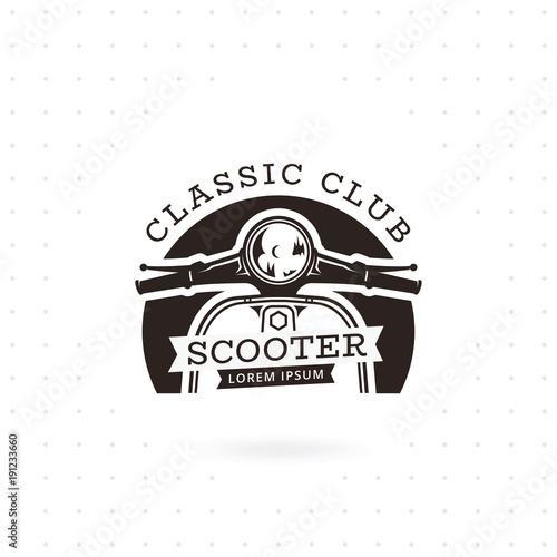 Classic scooter emblem. Vector illustration of vintage scooter on white  background. Transportation logo. Vector illustration Stock Vector | Adobe  Stock