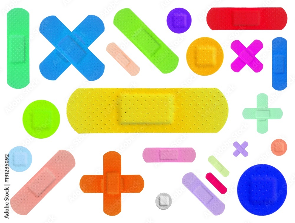 Various Colored Strips of ADHESIVE BANDAGES PLASTER - Medical Equipment - Colorful Pop Art Style Various Colored Strips of ADHESIVE BANDAGES PLASTER - Medical Equipment - Colorful Pop Art Style