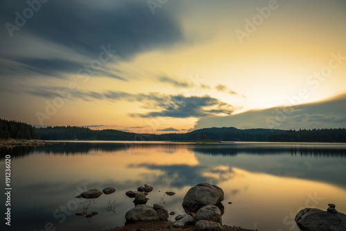 Magnificent long exposure lake sunset.