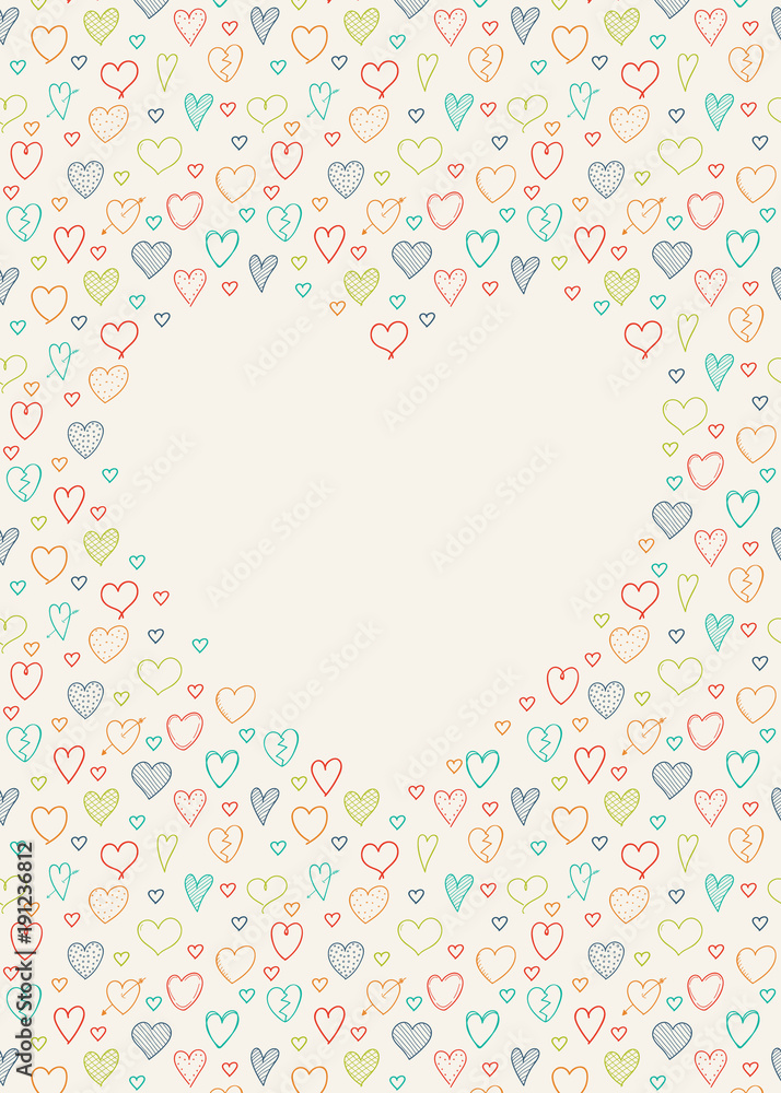 Concept of poster with hand drawn hearts and copyspace. Valentine's Day, Mother's Day or Women's Day. Vector. Concept of poster with hand drawn hearts and copyspace. Valentine's Day, Mother's Day or Women's Day. Vector.