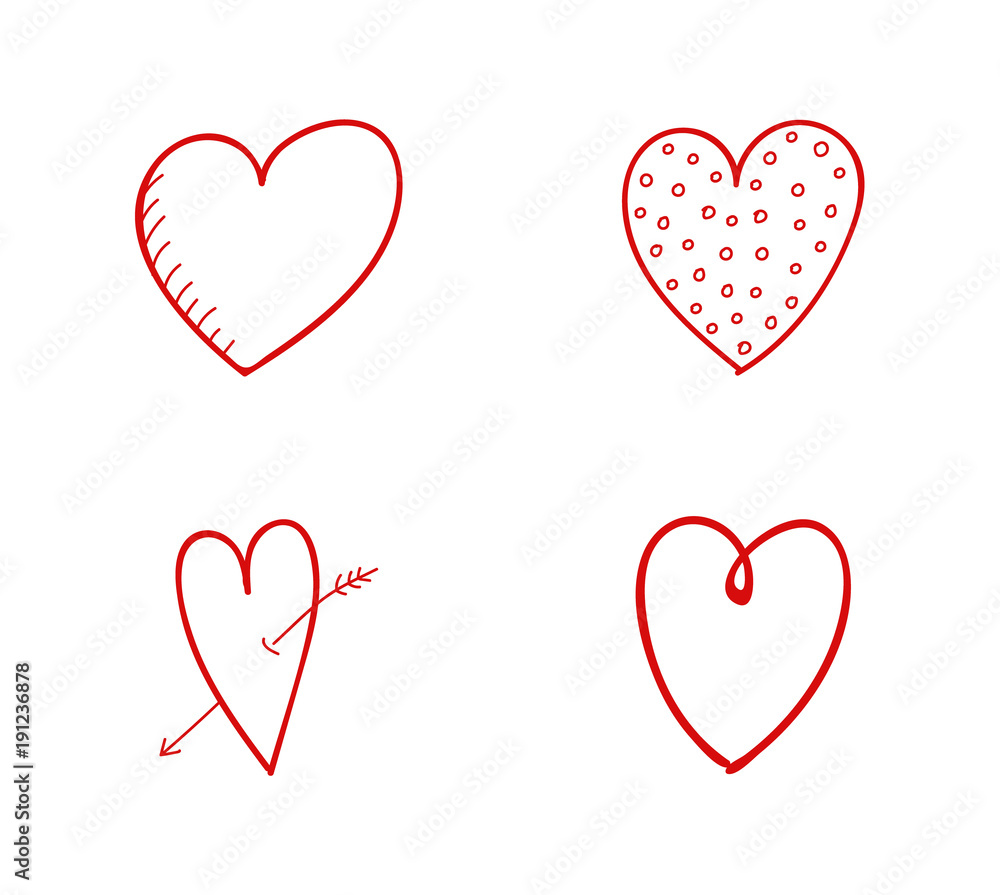 Concept of heart doodles - set with icons. Vector.