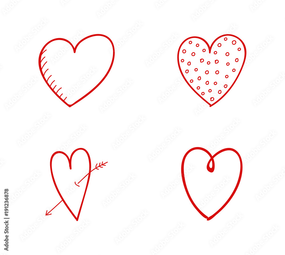 Concept of heart doodles - set with icons. Vector. Concept of heart doodles - set with icons. Vector.