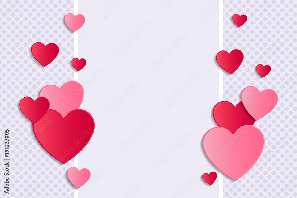 Template of banner with paper cut hearts and copyspace. Valentine's Day, Mother's Day or Women's Day. Vector.