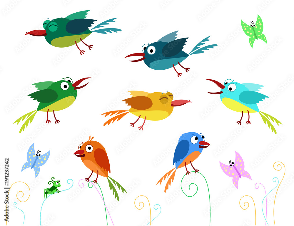 Vector collection of cute funny birds