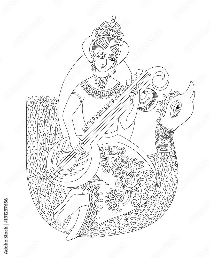 Colored Pencil Drawings of Goddess Sarasvati Stock Illustration -  Illustration of coloured, sarasvati: 209182501