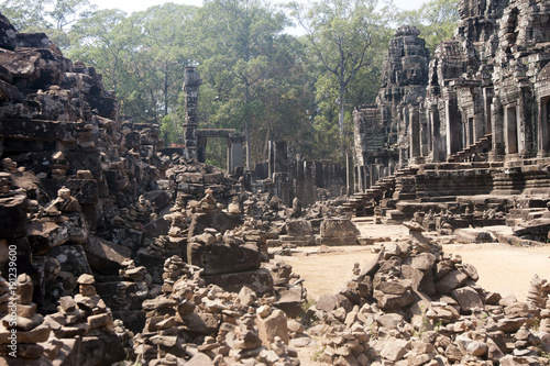 Ancient Bayon Temple ruins  12th century  in Angkor Wat  Siem Reap  Cambodia.