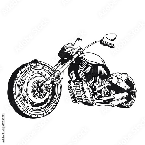 Vintage vector motorcycle, motorbike. Black and white version. Illustration isolated on white background