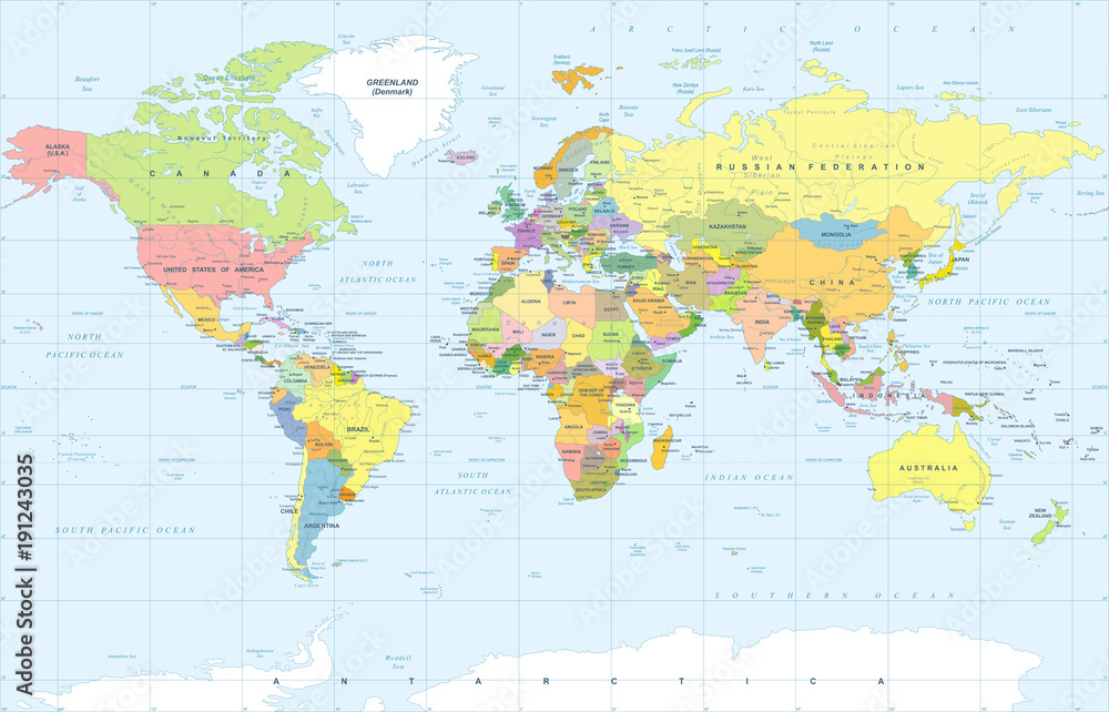 Political Colored World Map Vector