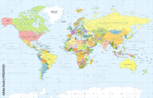 Obraz Mapa polityczna świata kolorowy wektor