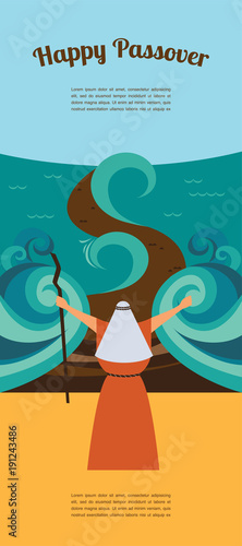 Moses splitting the red sea and ordering let my people go out of Egypt. story of Jewish holiday Passover.