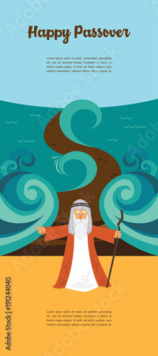 Moses splitting the red sea and ordering let my people go out of Egypt. story of Jewish holiday Passover.