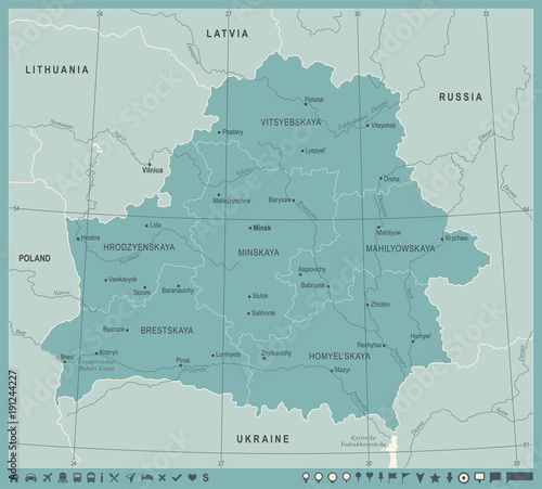 Wallpaper Mural Belarus Map - Vintage Detailed Vector Illustration