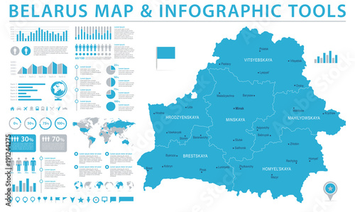 Fotografie, Tablou Belarus Map - Info Graphic Vector Illustration