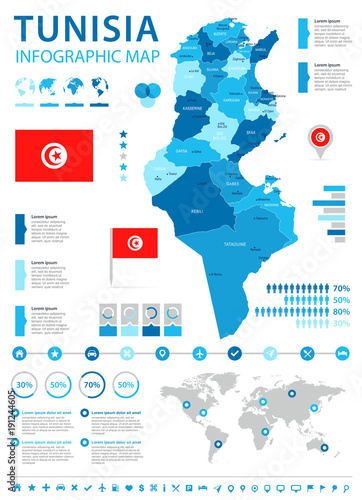 Tunisia - infographic map and flag - Detailed Vector Illustration photo