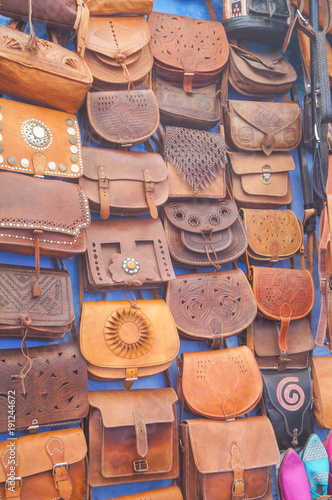Leather bags for women in the bazaar of Fes © julietta24