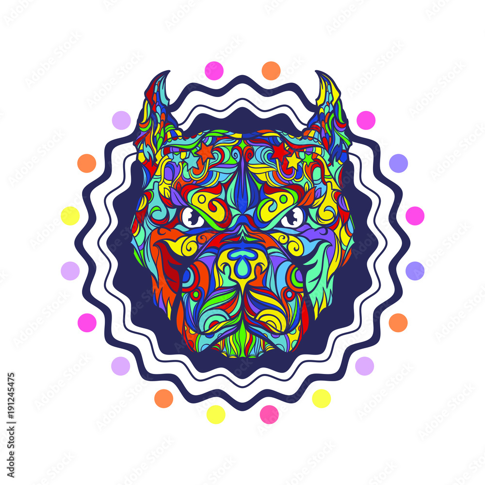 Fototapeta premium Face of pitbull dog emblem isolated on white background, vector illustration