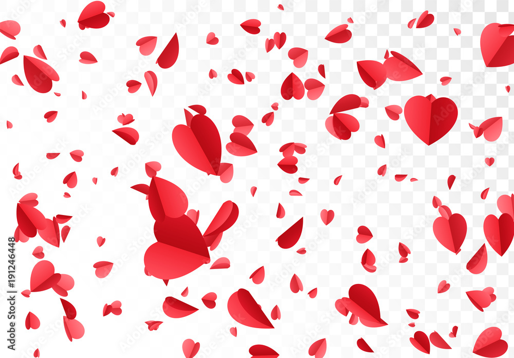 Heart confetti falling on transparent background. - Stock