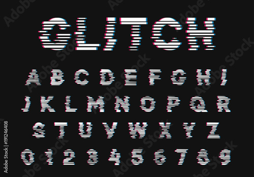 Glitch font. Digital alphabet letter. Trendy style lettering type