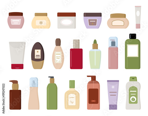 Set of cosmetic products  isolated on white background. Flat vector illustration.
