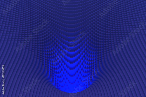 3d-Illustration einer Landschaft von Potentialtrichtern, die aus Hunderten von länglichen Quadern mit quadratischer Grundfläche besteht
