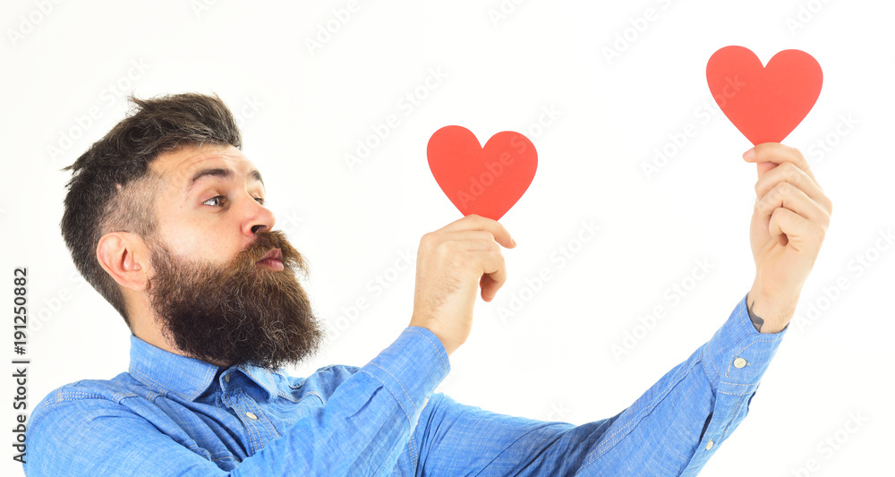 Romantic feelings and love concept. Man with beard Romantic feelings and love concept. Man with beard