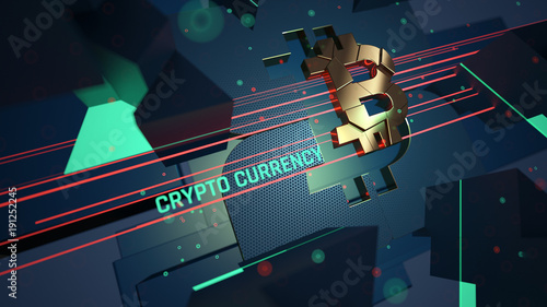 Bitcoin. Blockchain technology. Mining of crypto-currencies. 3D illustration.