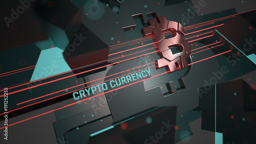 Bitcoin. Blockchain technology. Mining of crypto-currencies. 3D illustration.