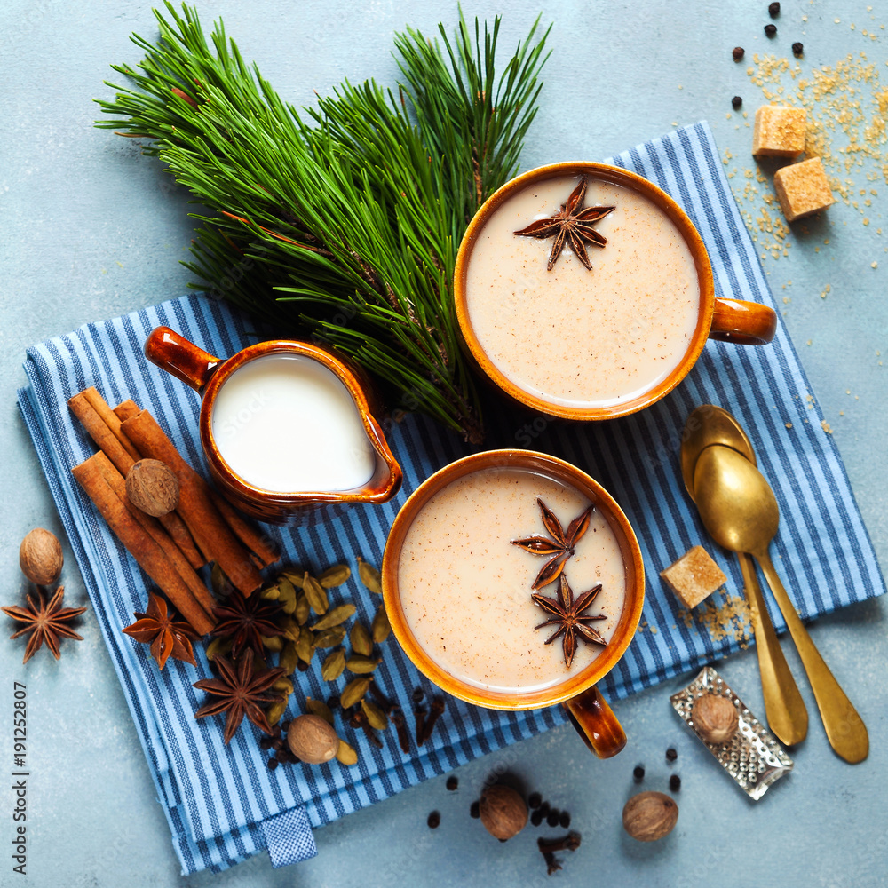 Masala tea chai latte traditional hot Indian teatime ceremony sweet ...