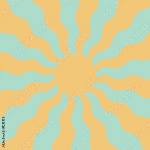 spring sun in pastel colors, wavy rays sun, vector background symbol of approaching spring