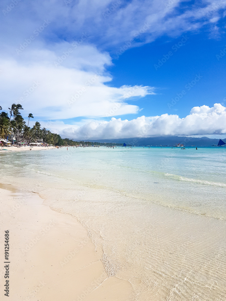 ocean, white beach blue sky sand sun daylight relaxation landscape viewpoint for design postcard and calendar