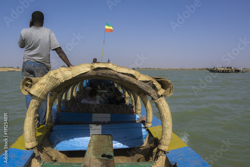 The Niger river seen from the roof top of a small cargo boat, a pinnace, Mali photo