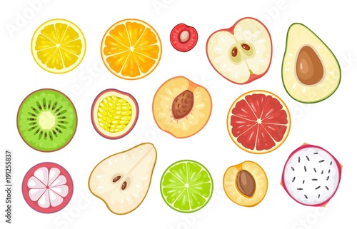 Set slice fruits. Vector color flat illustration