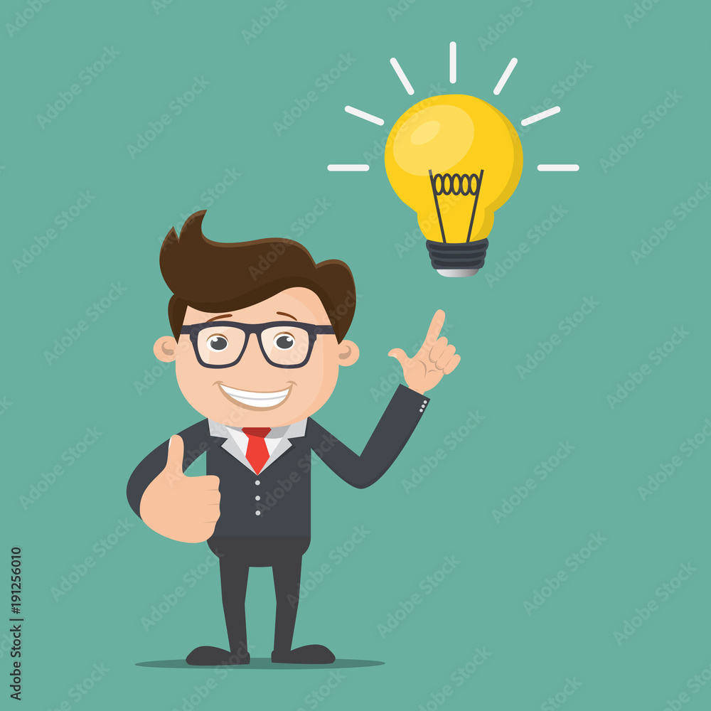 Happy businessman with an idea ,Businessman get a great idea - Vector illustration. Happy businessman with an idea ,Businessman get a great idea - Vector illustration.