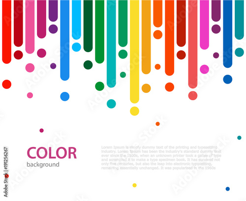Abstract vector color background with empty place for text. Abstract colorful rainbow rain. Color lines with bright dots. 
