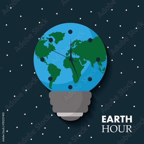earth hour globe map bulb clock celebration annual vector illustration