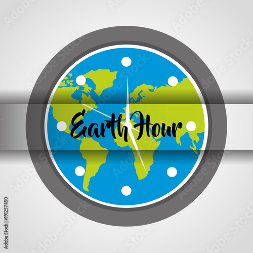 earth hour round clock globe world celebration event vector illustration