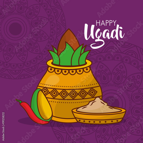 happy ugadi poster indian fest celebration vector illustration photo