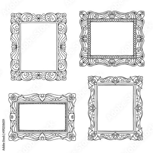 Four hand drawn picture frames with detailed pattern